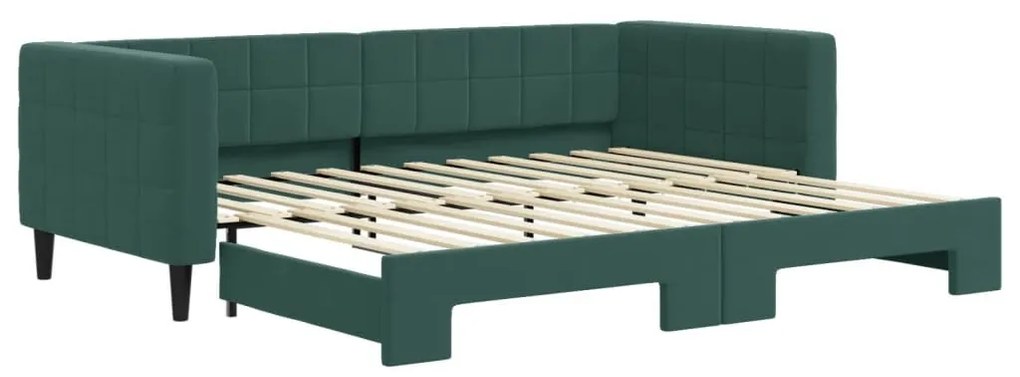 sötétzöld kihúzható bársony heverő 90 x 200 cm