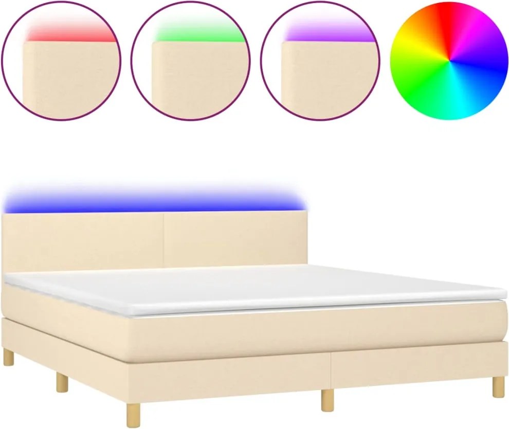 vidaXL krémszínű szövet rugós és LED-es ágy matraccal 180 x 200 cm