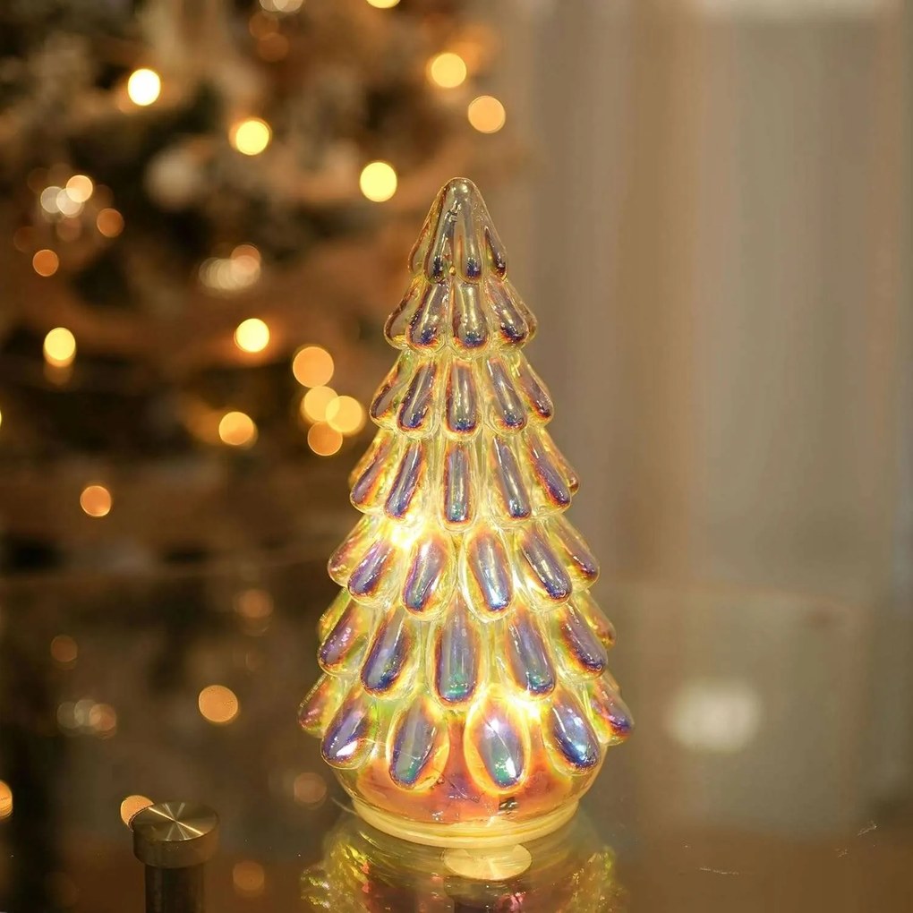 Karácsonyfa üveg LED-es elemes éjjeli lámpa időzítő 20cm