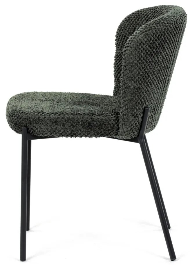 Scaun de sufragerie, rapițerie verde, picioare metalice negre