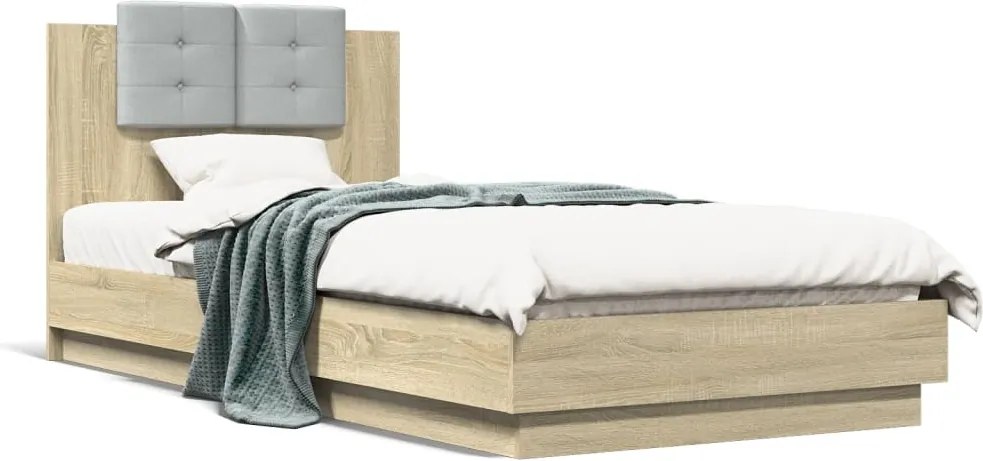 vidaXL sonoma tölgy színű szerelt fa ágykeret fejtámlával 100x200 cm