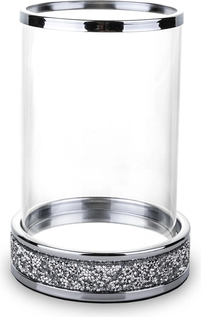 Üveg gyertyatartó fém ezüst kristályokkal