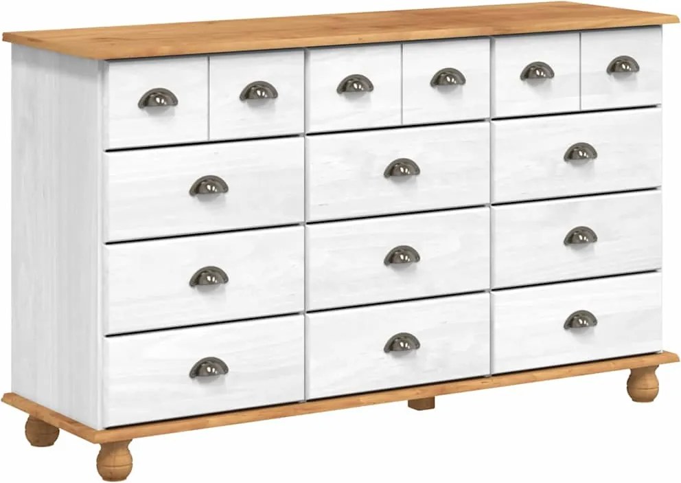 vidaXL Fiókos Szekrény ASKIM Fehér 79 x 40 x 133,5 cm Tömör fenyőfa
