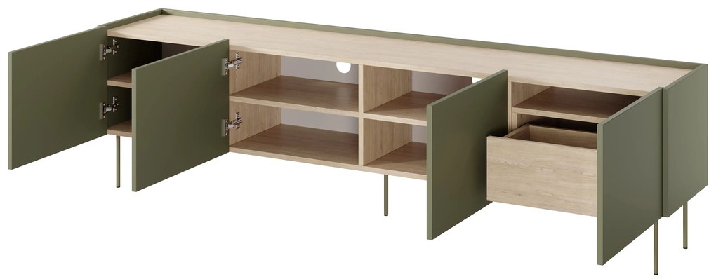 Desin 220 4D1SZ négyajtós TV-szekrény polccal - olívazöld / nagano-tölgy
