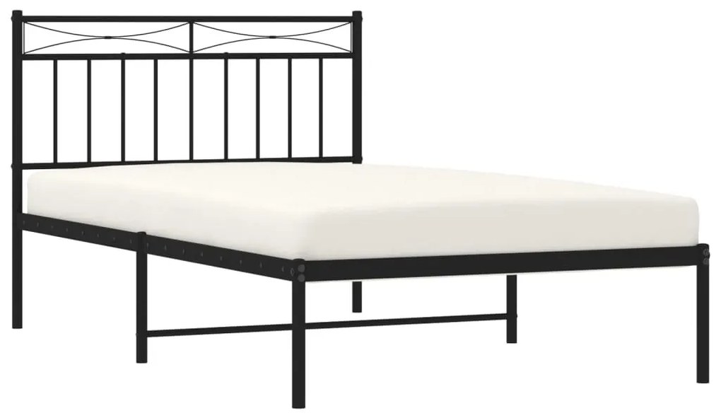 fekete fém ágykeret fejtámlával 107 x 203 cm