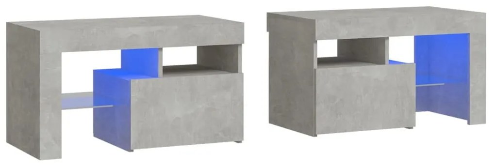 2 db betonszürke LED-lámpás éjjeliszekrény 70x36,5x40 cm
