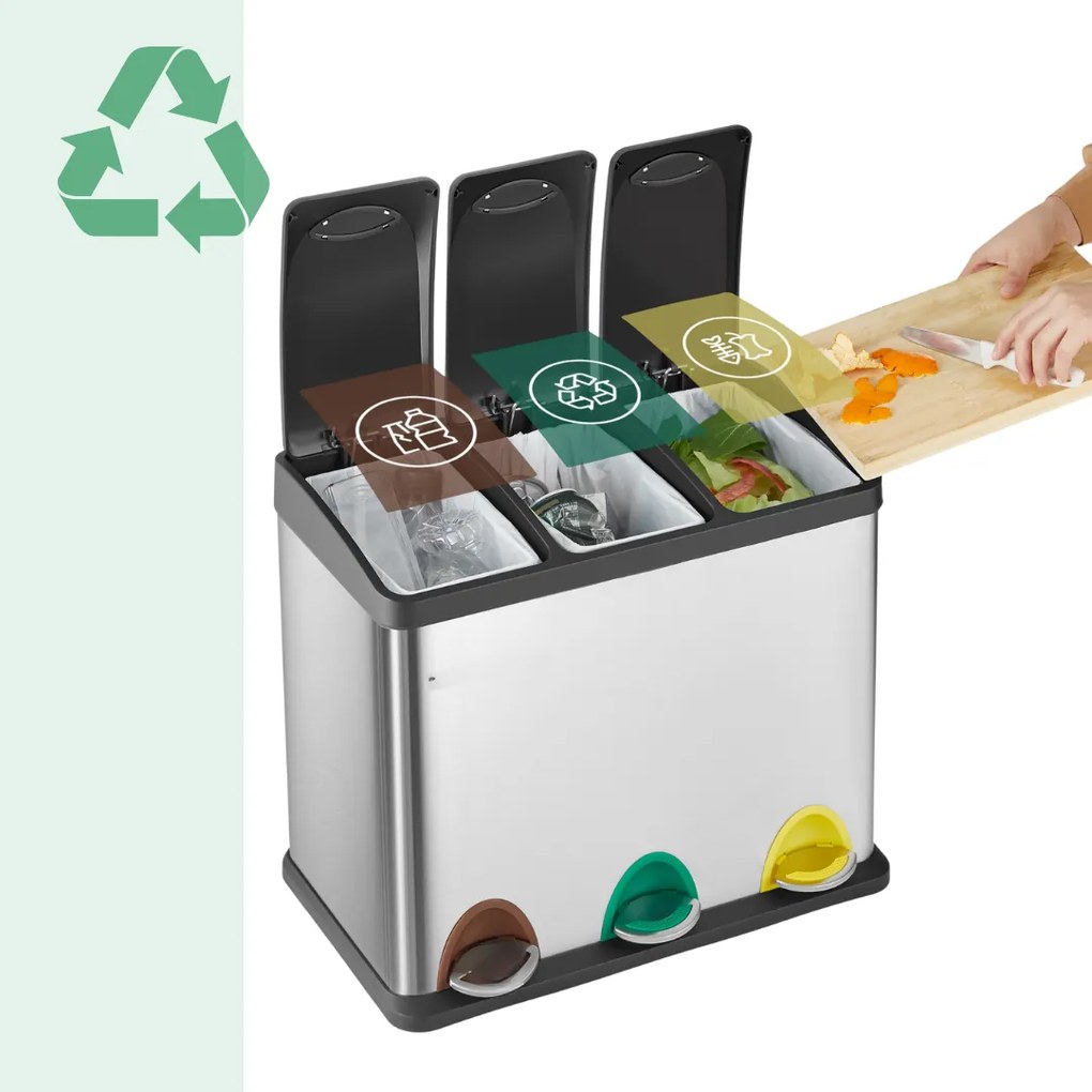 Jurhan SORT szelektív hulladékgyűjtő, 24l (3x8l), acél