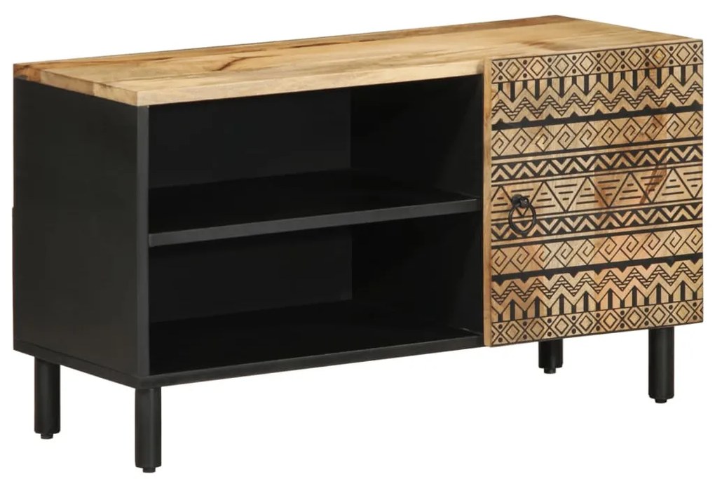 fekete tömör nyers mangófa TV-szekrény 80 x 33,5 x 46 cm