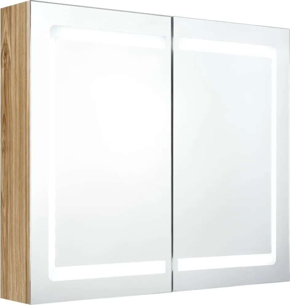 vidaXL tölgyszínű LED-es tükrös fürdőszobaszekrény 80 x 12 x 68 cm