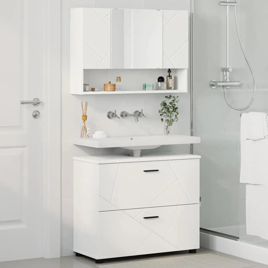 Fürdőszoba bútor szett 2 pcs Fehér 76.5 x 35 x 64 cm Faanyag