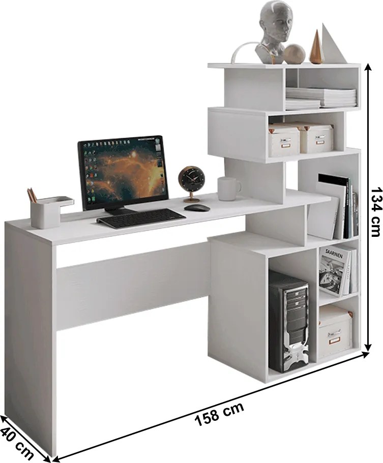 Számítógépasztal, fehér, laminált DTD, MAXIM