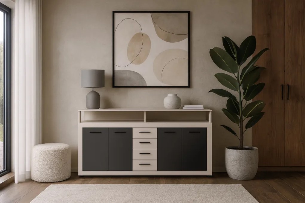 XXL/LUNA Komód Kasmír/Fekete Színben