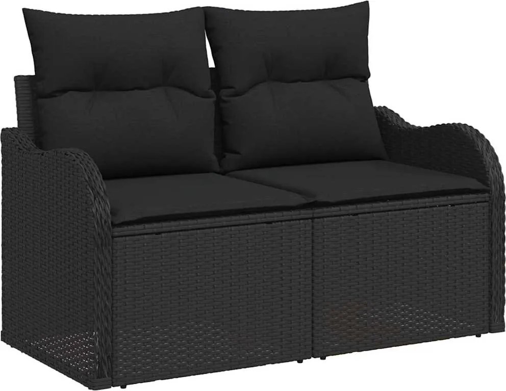 vidaXL Kerti Kanapé Szett párnával párnával 9 pcs Fekete Poly Rattan