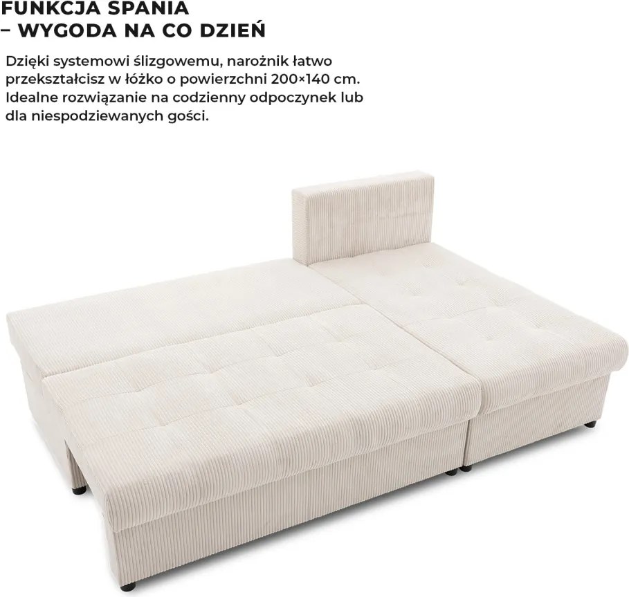 Venezia sarokkanapé, kordbársony, univerzális oldal, bonell töltet, bézs