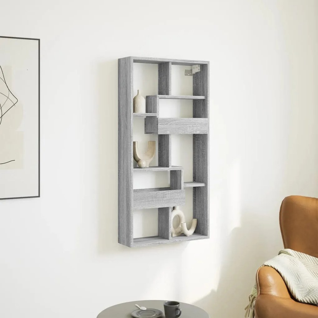 szürke sonoma színű szerelt fa faliszekrény 50 x 15 x 100 cm