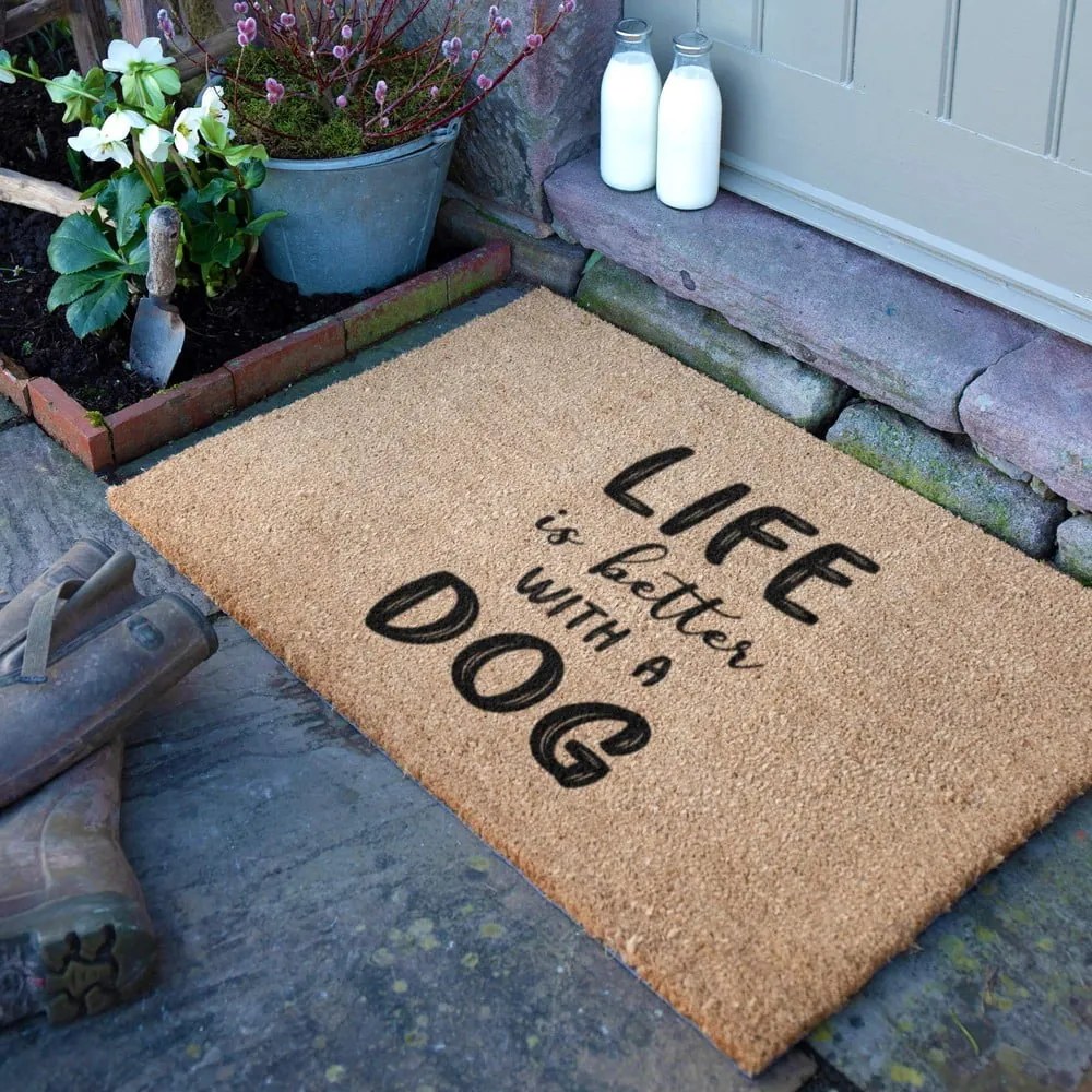 Kókuszrost lábtörlő 40x60 cm Life Is Better With a Dog – Artsy Doormats