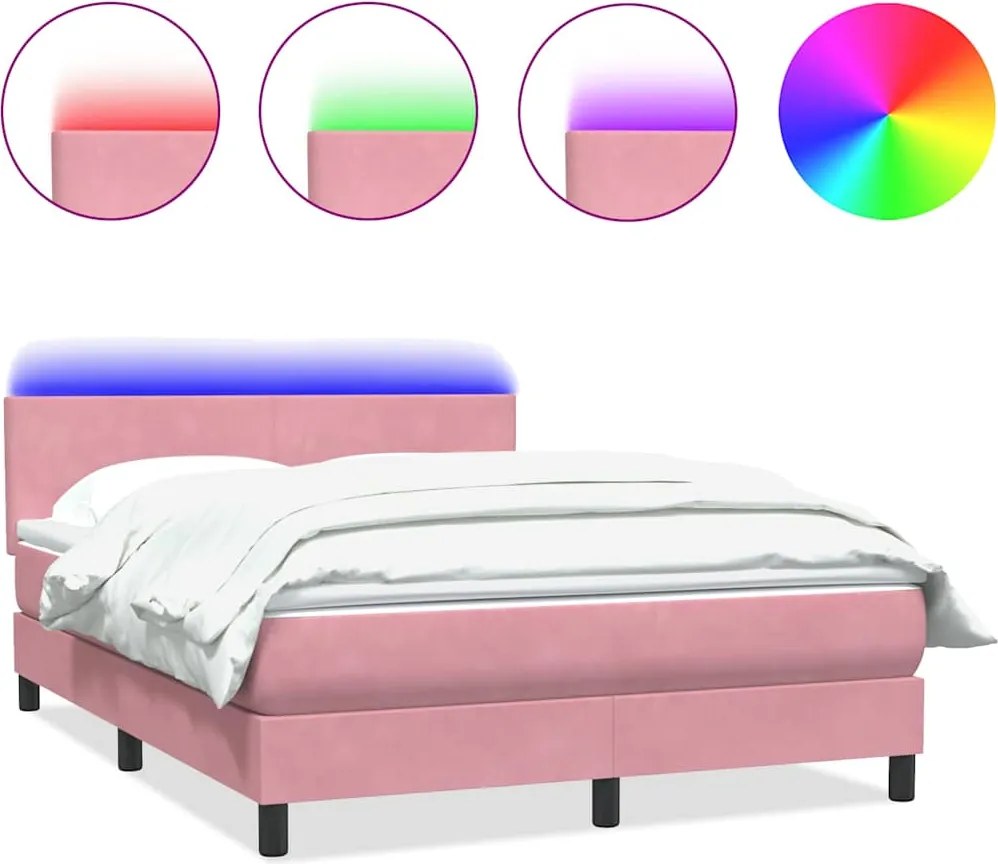 vidaXL rózsaszín bársony rugós és LED-es ágy matraccal 160x210 cm