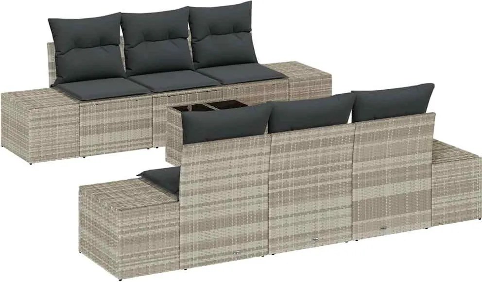 vidaXL Kerti Kanapé Szett párnával 7 pcs Világosszürke polirattan