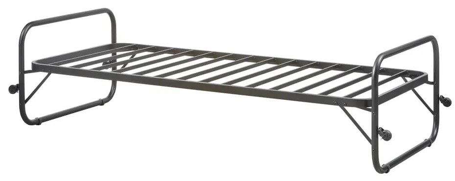Fekete fém összecsukható egyszemélyes ágy ágyráccsal 90x200 cm Lucy – WOOOD