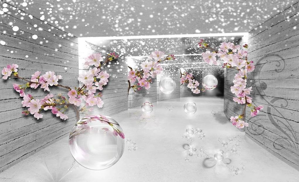 Fotótapéta - Varázslatos 3D-s alagút virágokkal (254x184 cm)