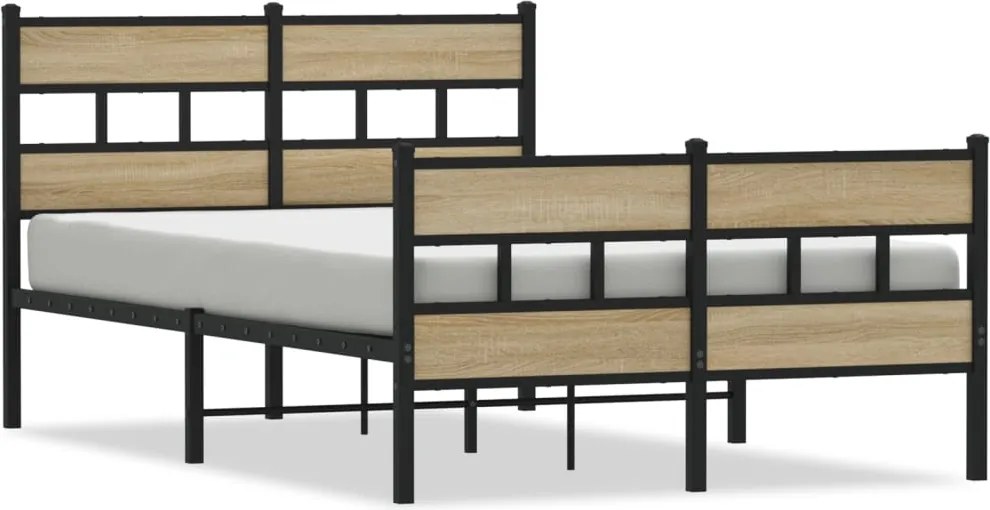vidaXL sonoma tölgy színű fém ágykeret matrac nélkül 120 x 190 cm