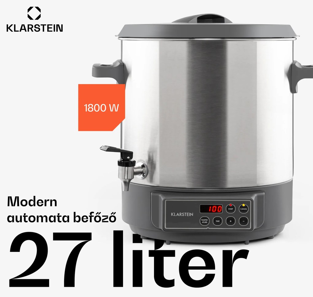 Klarstein Lady Marmalade, befőzőautomata, italtároló, 27l, 100 °C, 12 h, rozsdamentes acél