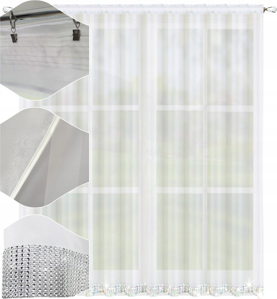 Kész függöny cirkóniákkal 230x400 erkély nappali függönyök sima fehér flitterek