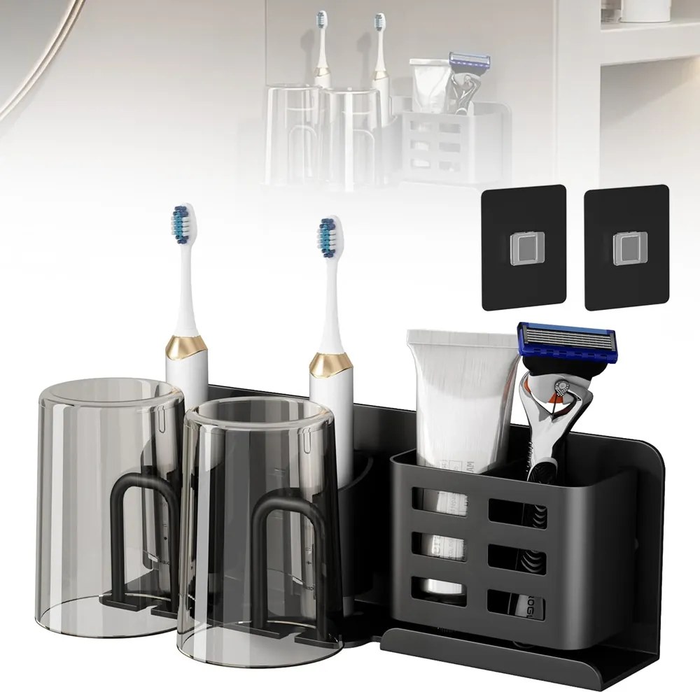 Elektromos fogkefe tartó,Falra szerelhető, két csésze