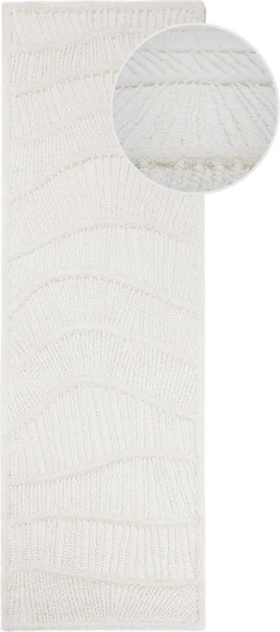 Fehér kézi szövésű gyapjúkeverék futószőnyeg 80x230 cm Sculptured Wave – Flair Rugs