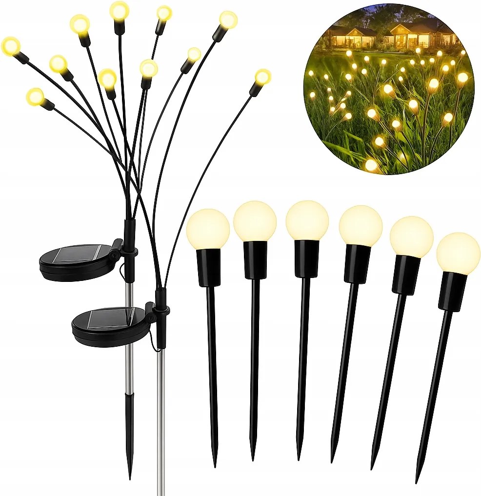 Napelemes Lámpa Dekoratív Golyók Beszúrható Kerti Golyók 6 Led Kertbe 2DB