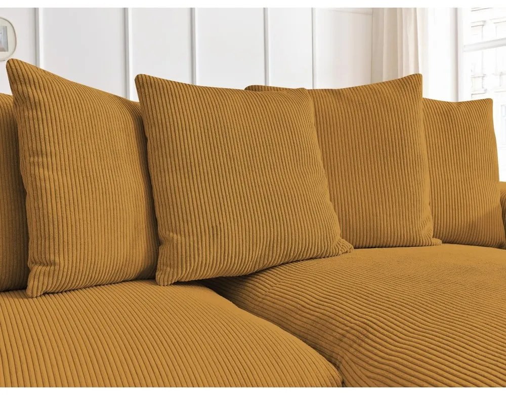 Mustársárga kordbársony kinyitható-tárolóhelyes sarokkanapé Voltaire – Bobochic Paris