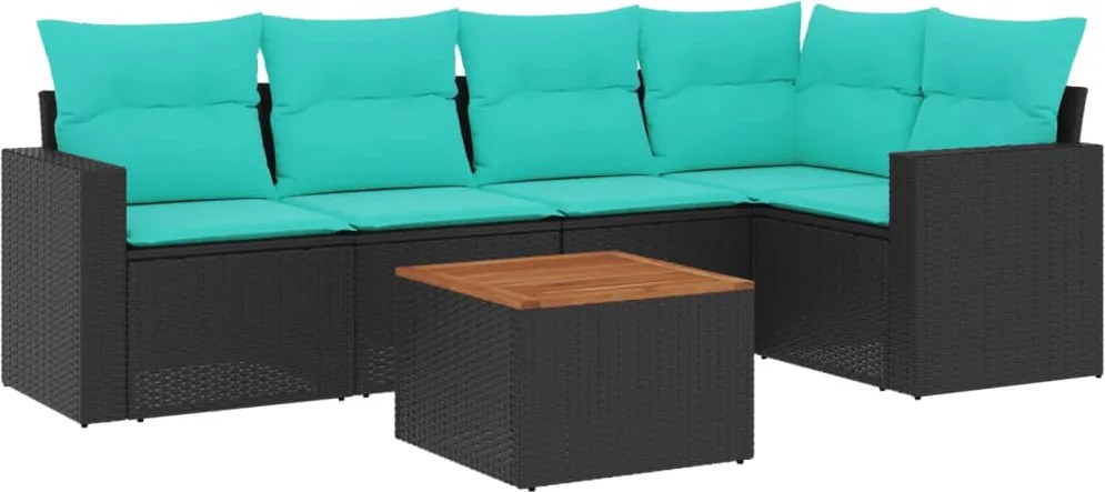 vidaXL 6 részes fekete polyrattan kerti ülőgarnitúra párnával