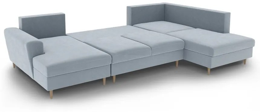Világoskék bársony kinyitható tárolóhelyes sarokkanapé (jobb oldali-U alakú) Kyoto – Cosmopolitan Design