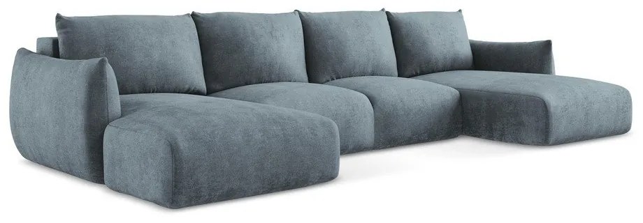 Kék zsenília kinyitható sarokkanapé (U alakú) Leila – Makamii