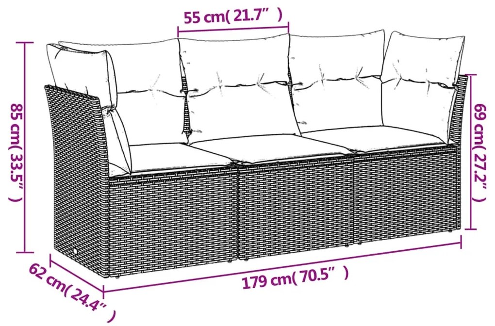 3 részes világosszürke polyrattan kerti ülőgarnitúra párnával