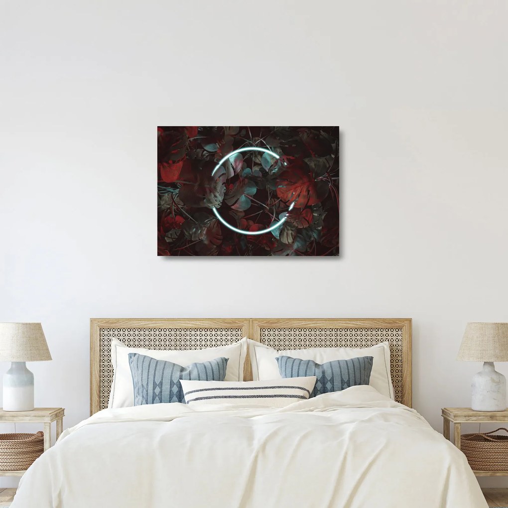 Kép - Neon kör a pálmafák között (üvegen) (70x50 cm)