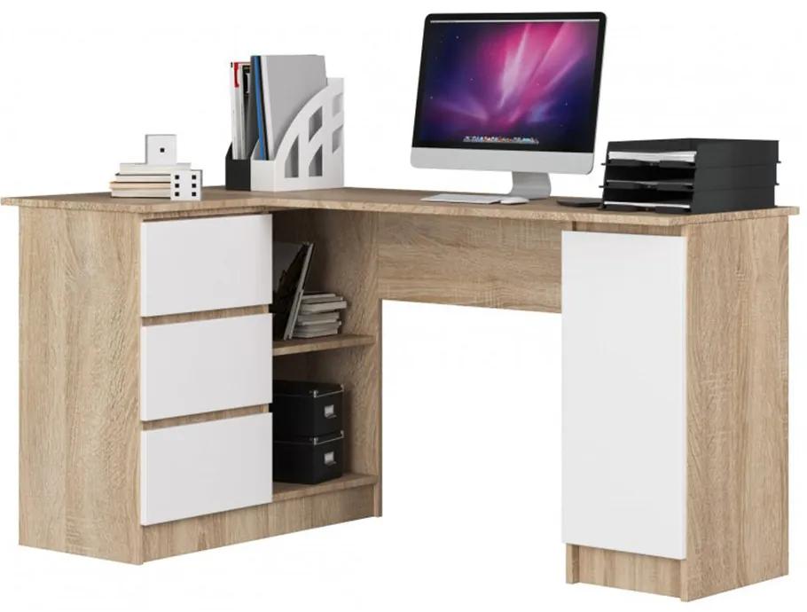Sarok számítógép íróasztal 3 tárolóval 155cm tölgyfa - fehér