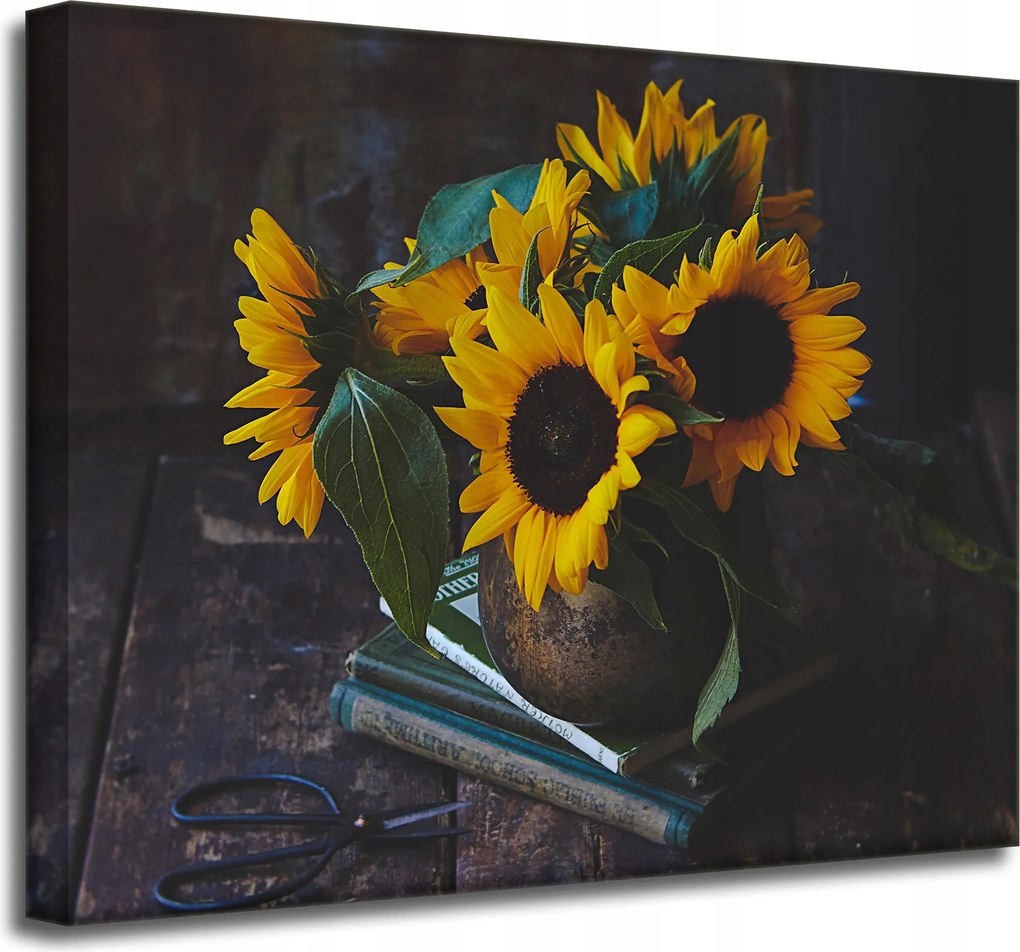 Napraforgók vászonkép vázában 50x40 cm