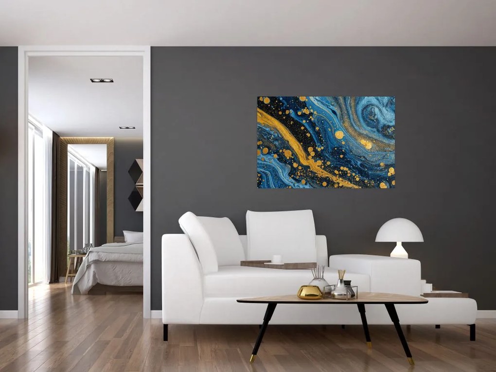 Kép - Kék absztrakció arannyal (90x60 cm)
