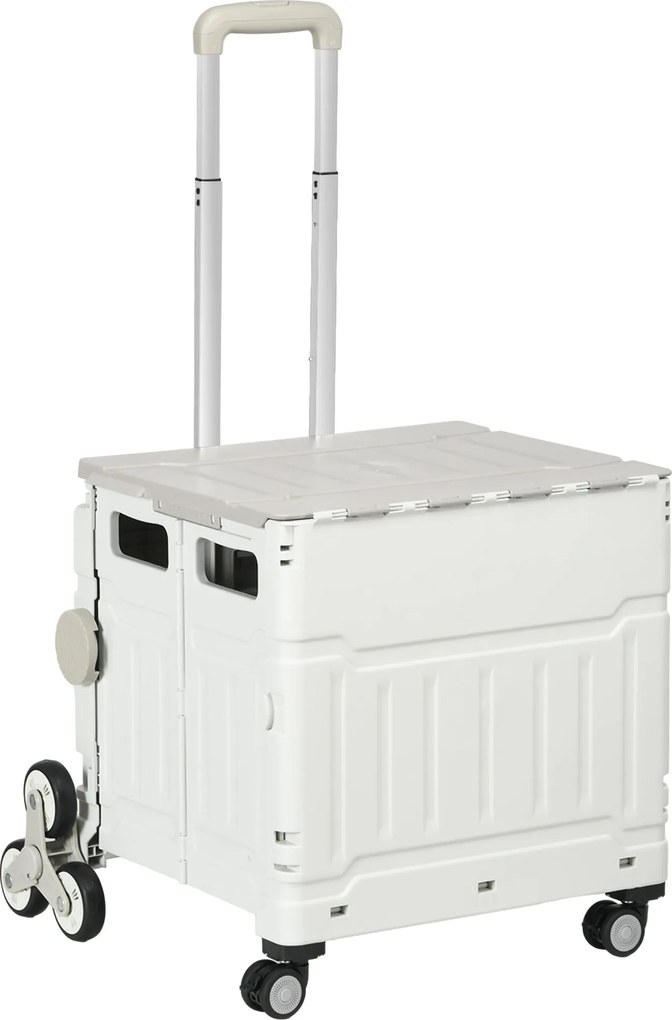 HOMCOM Összecsukható Bevásárlókocsi, Állítható Telepítható Fogantyúval, Lépcsőmászó Fedéllel, Szállítókocsi 80 kg Terhelhetőséggel, Fehér | Aosom