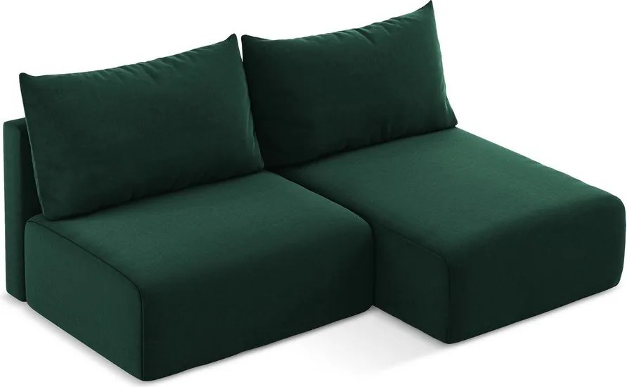 Sötétzöld bársony kinyitható-tárolóhelyes sarokkanapé (jobb oldali-heverő résszel) Kalena – Makamii