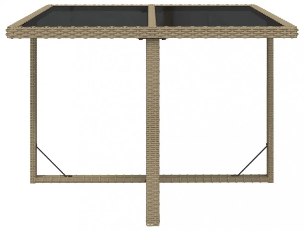 bézs polyrattan és üveg kerti asztal 109 x 107 x 74 cm