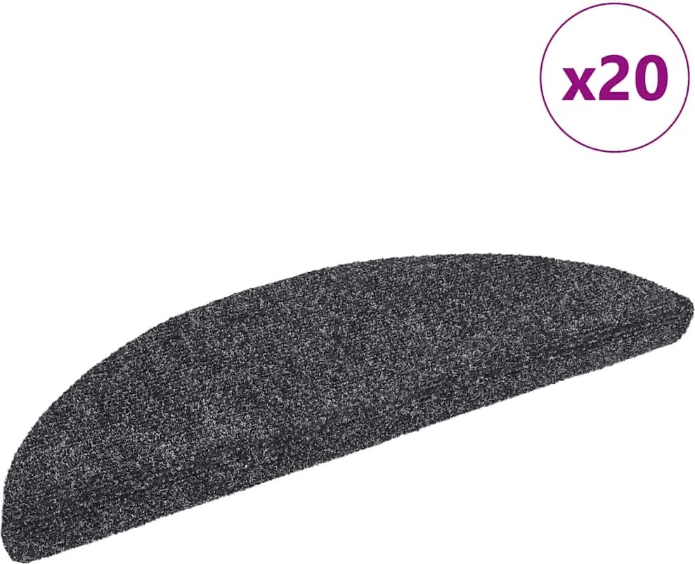 vidaXL 20 db öntapadós lépcsőszőnyeg, 56 x 17 x 3 cm, sötétszürke, félkör alakú