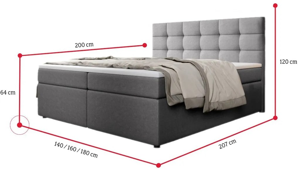 SALMA kárpitozott boxspring ágy + fedőmatrac - inari 22 / 160x200