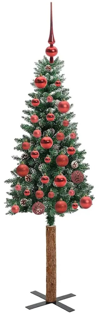 Karcsú karácsonyfa Zöld és Fehér 150 cm PVC és tömör fenyőfa