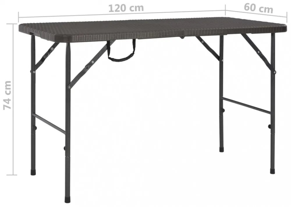 barna rattan hatású HDPE összecsukható kerti asztal 120x60x74cm