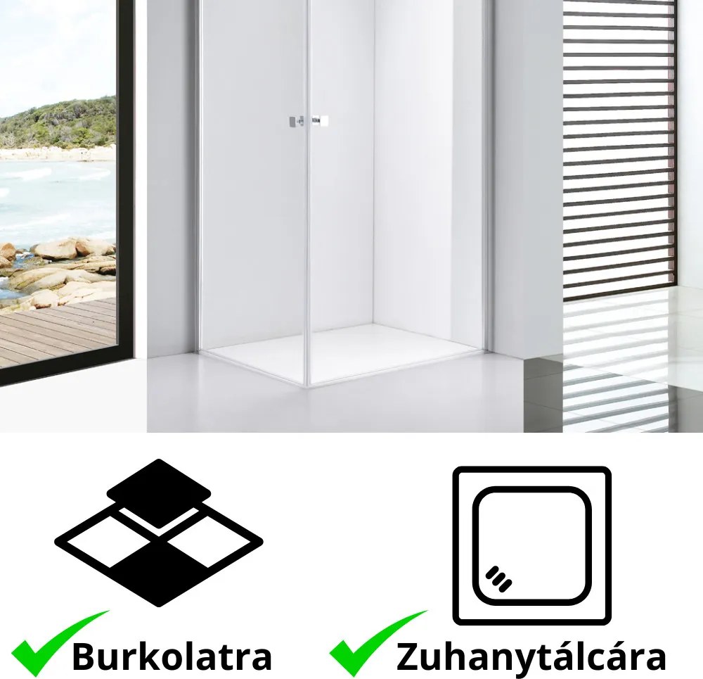 Stuxi Bari Duo 90x70 aszimmetrikus 2 nyíló ajtós zuhanykabin 6 mm vízlepergető biztonsági üveggel, króm