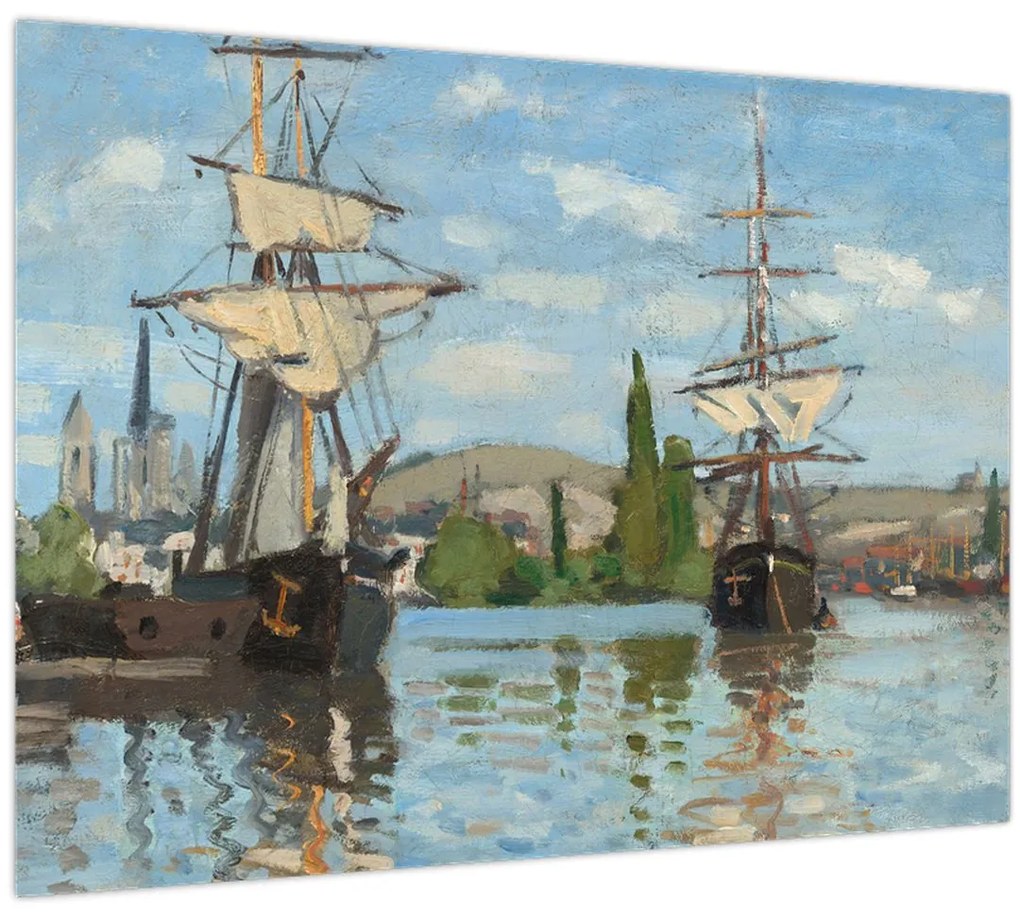 Üveg kép - Claude Monet, Ships Riding on the Seine at Rouen, reprodukciók (70x50 cm)