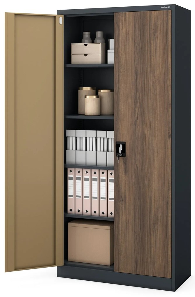 Fém iratszekrény JAN H, 900 x 1950 x 400 mm, Eco Design: antracit/ dió