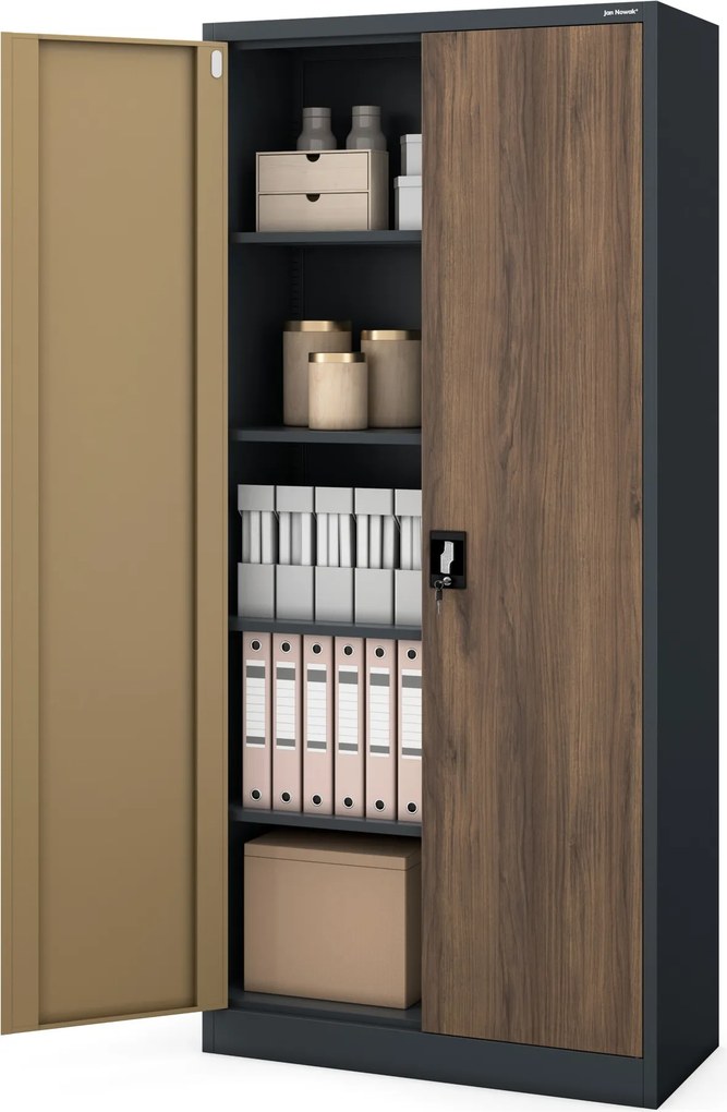 Magas fém dokumentumszekrény, antracit/dió, 900x1950x400 mm: JAN H Eco Design